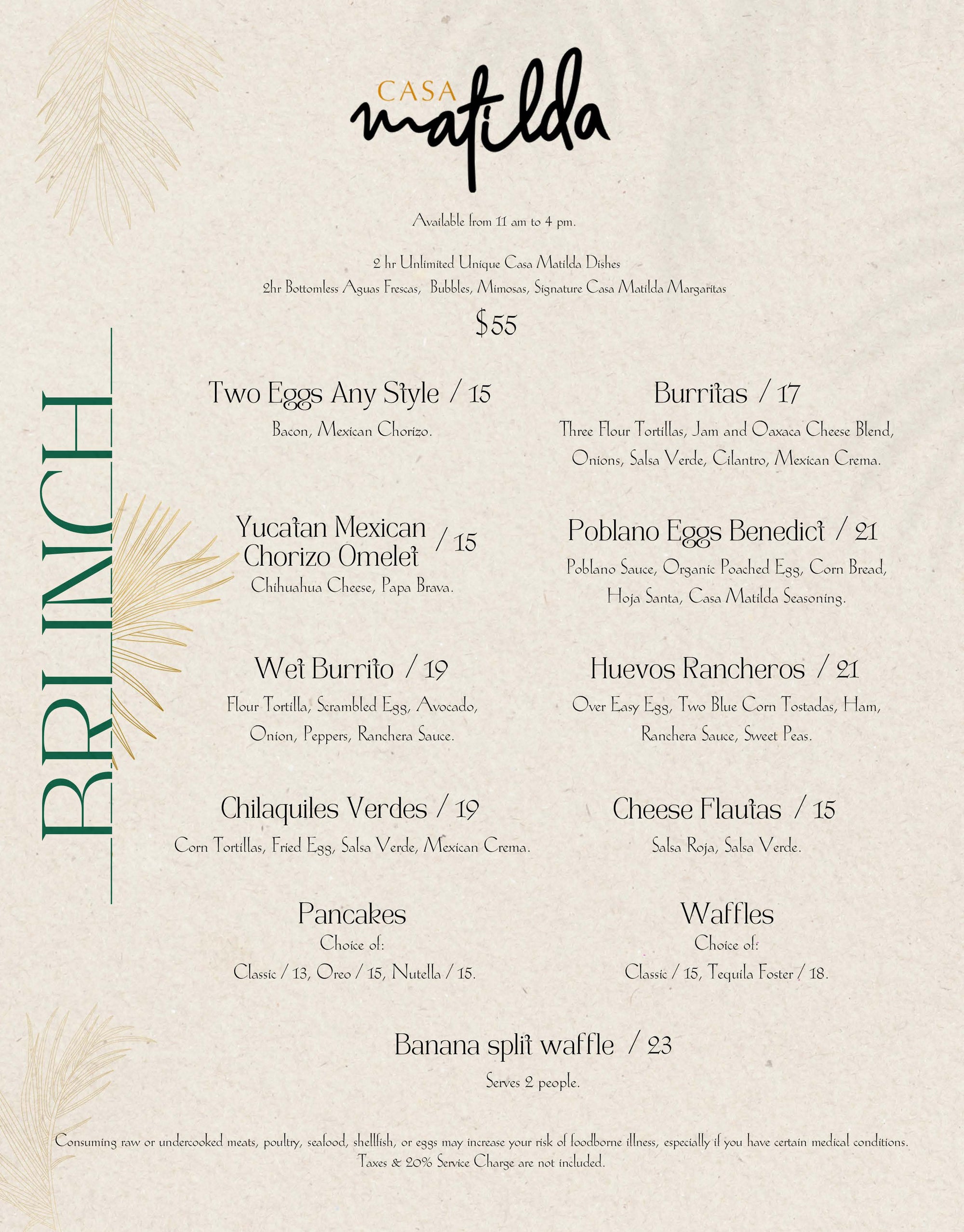 Elegant brunch menu design with minimalist grid system