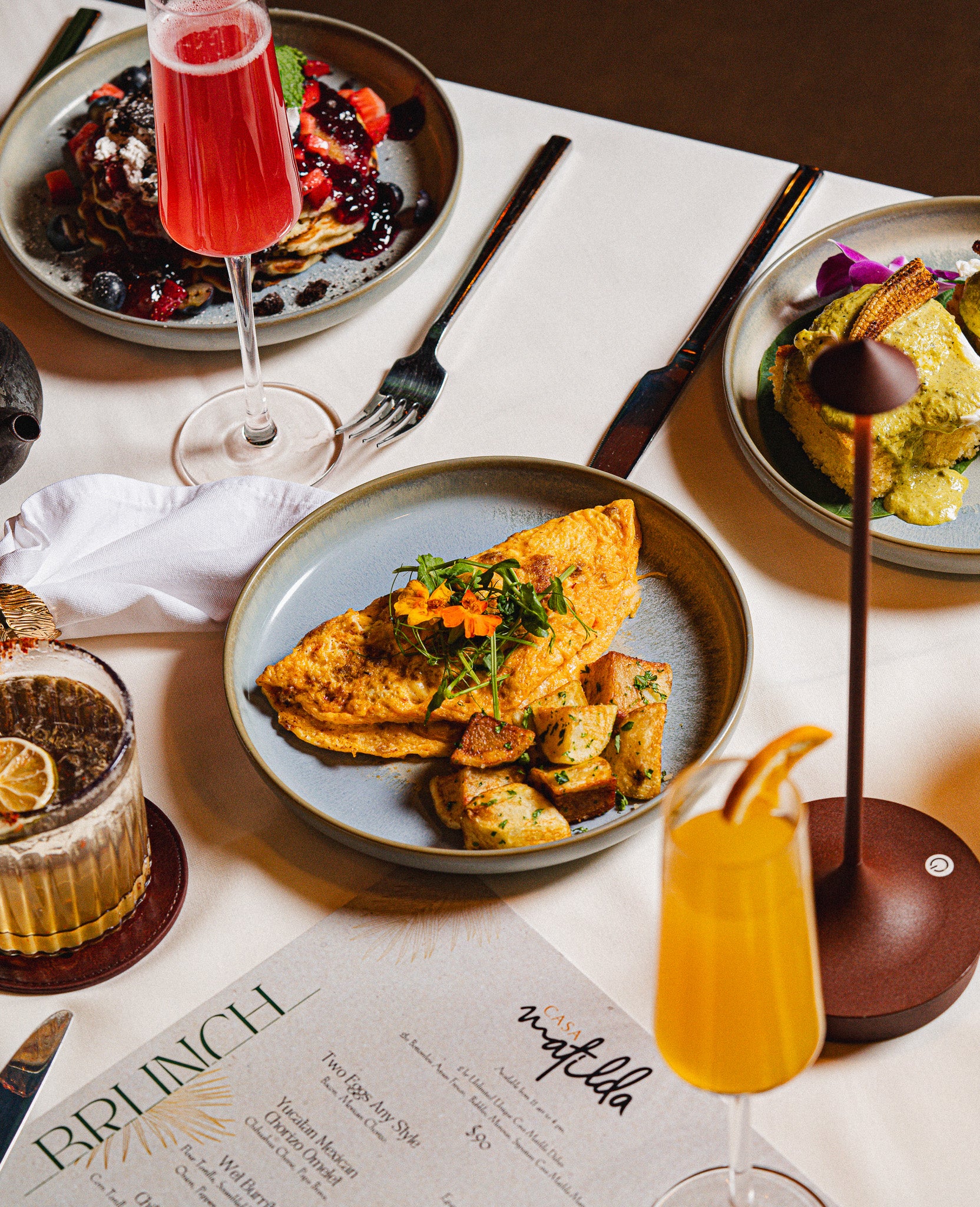 Elegant brunch table setup at Casa Matilda, fine dining restaurant in Miami