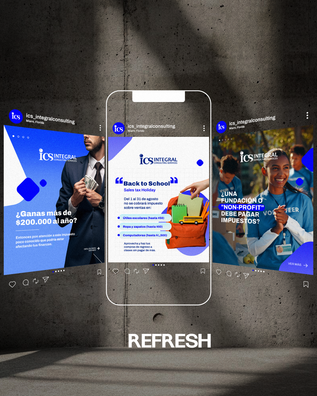 ICS social media post template showcasing refreshed brand identity