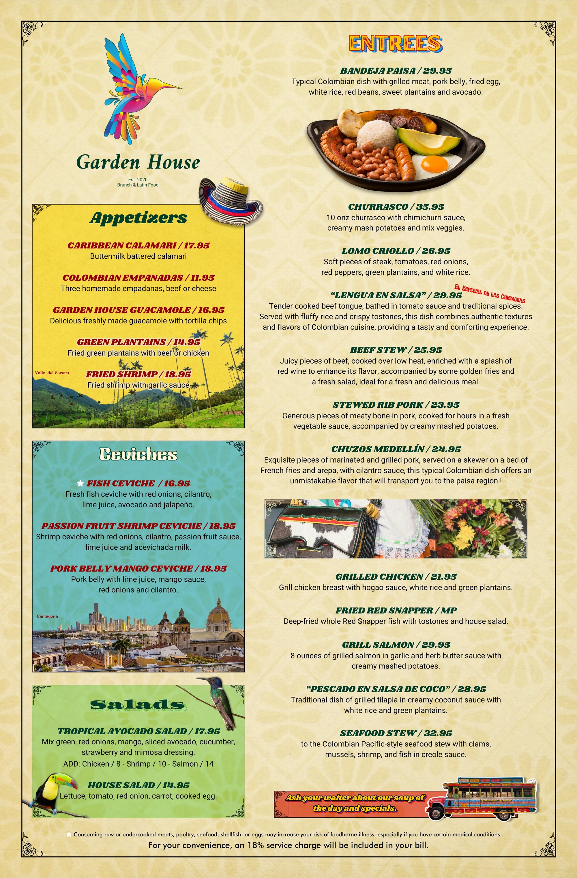 Traditional colombian menu design by disturbance brands made for a colombian restaurant in Miami Beach