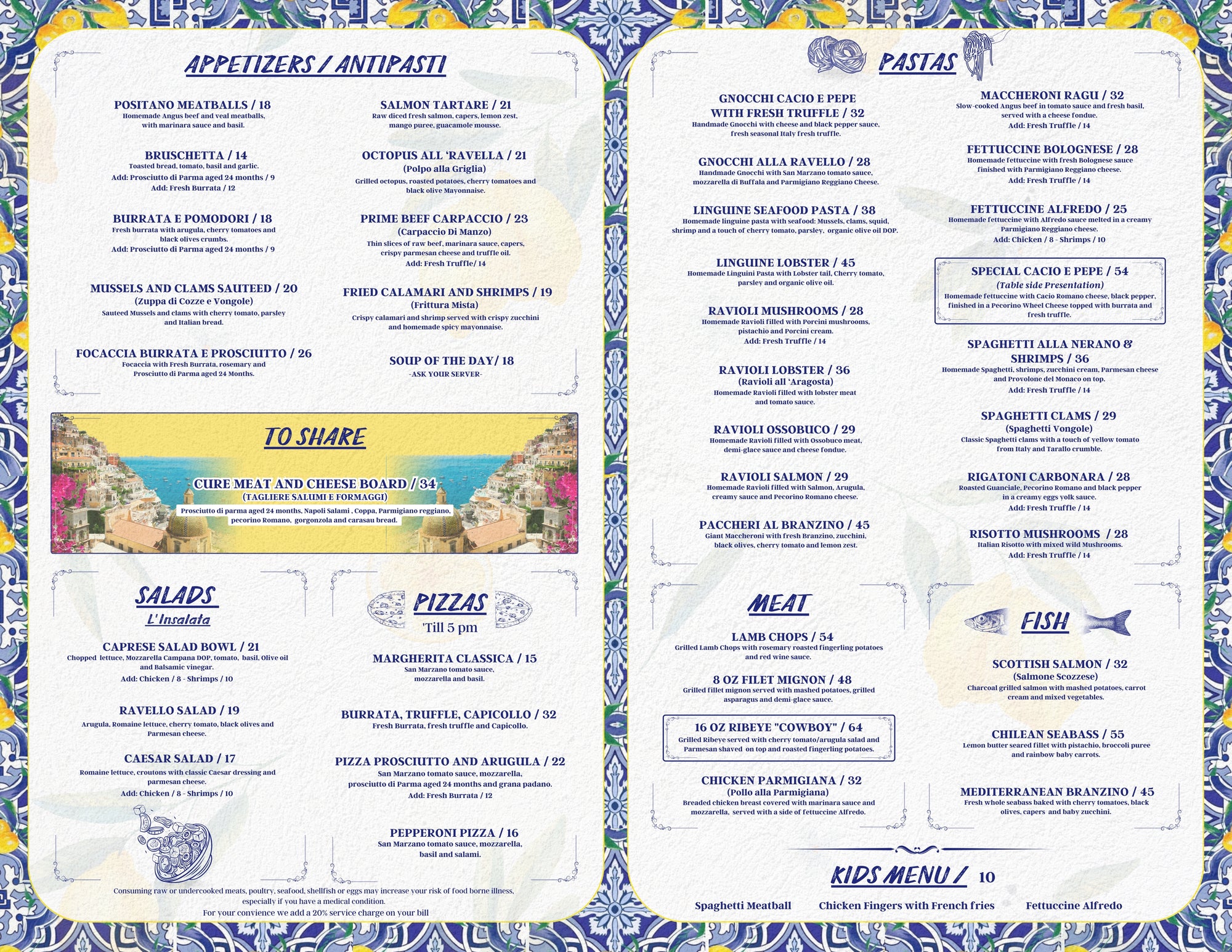 Menu design for an Italian restaurant in Miami by disturbance brands