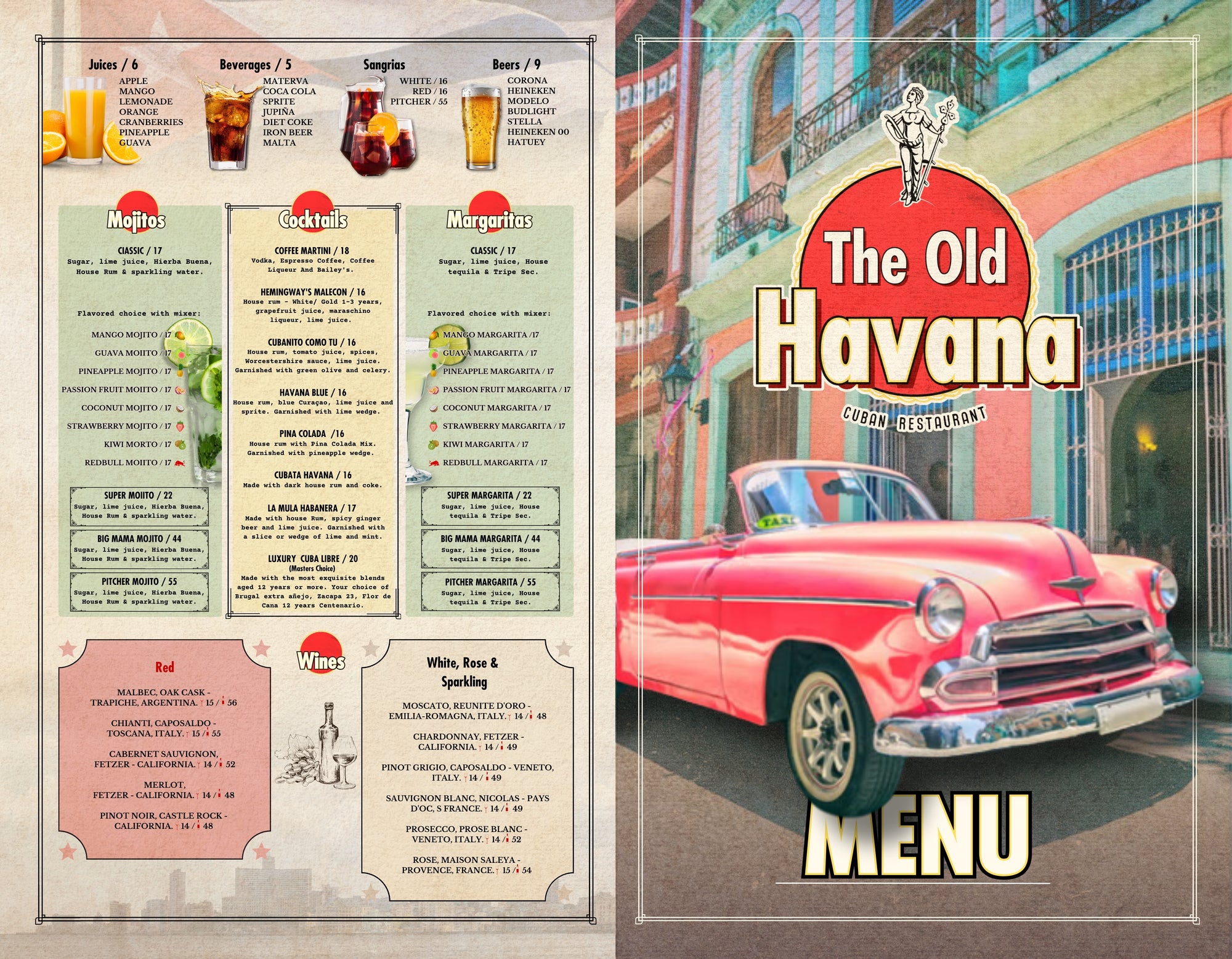 traditional menu design for a cuban restaurant